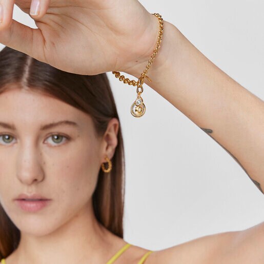 ゴールドコーティング シルバーにプラシオライトが付いたリバーシブル・ペンダントトップ Alma Motif